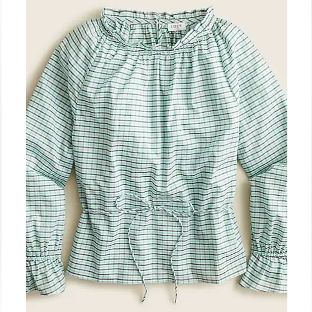 J Crew Tie-waist Top in Aqua Plaid